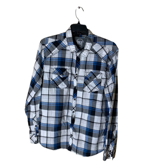 BKE Athletic Fit Men's Size Large Plaid Pearl Snap Buttons Long Sleeves - Picture 4 of 8